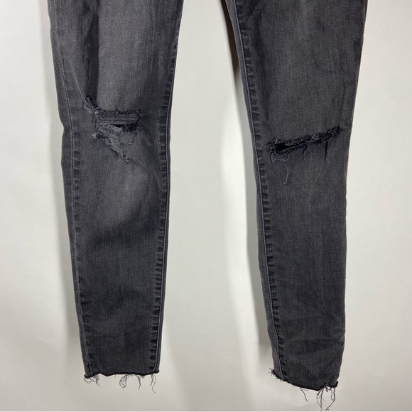 Madewell Size 27 9'' High Rise Skinny Jeans Washed Black Distressed Ripped Knee - Picture 4 of 10